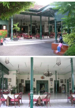 Gambar 7. Restoran Depan. Karakter  arsitektural  rumah tinggal Jawa terlihat pada bentuk pendhapa  secara keseluruhan (Sumber : dokumentasi penulis,  2006)