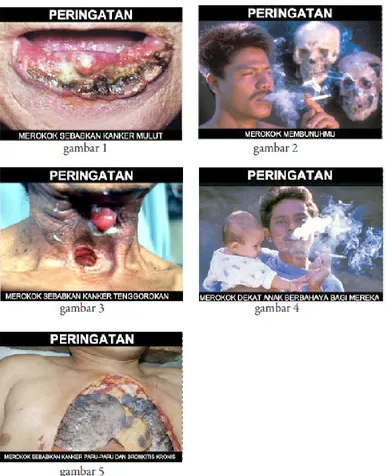 Gambar 1. Lima Varian Pictorial Health WarningSumber: Lampiran Peraturan Menteri Kesehatan RI no.28/2013 
