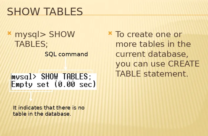 TABLES;more tables in the 