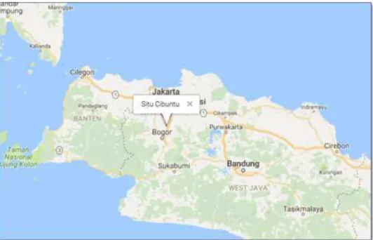 Gambar 1. Lokasi pengambilan sampel di Situ Cibuntu, Cibinong, Jawa Barat (Geographical  Names, 2004) 