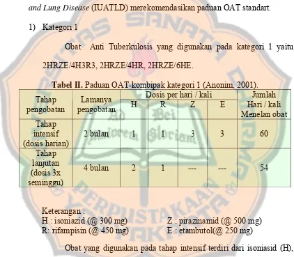 Tabel II. Paduan OAT-kombipak kategori 1 (Anonim, 2001). 