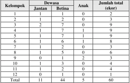 Tabel 2.  Jumlah kelompok dan struktur populasi rusa timor di P. Padar 