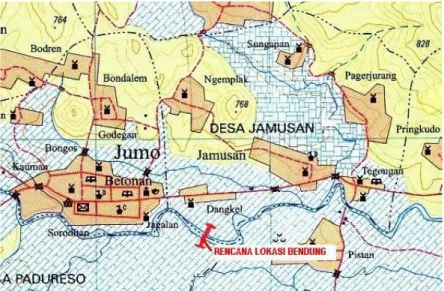 Gambar 1. Rencana Lokasi Bendung  (Sumber : Peta Rupa Bumi Indonesia, 2010) 