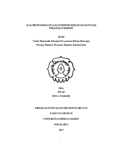 ASAS PROPOSIONALITAS DAN PRINSIP KEHATI-HATIAN PADA PERJANJIAN KREDIT ...