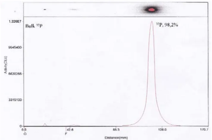 Gambar 1. Radiokromatogram radioisotop  32 P (H 3 32 PO 4 ) 