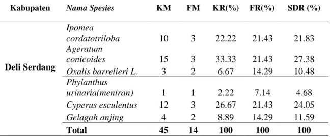 Tabel 2. Nama Species Gulma dan sebarannya di Kabupaten Deli Serdang 