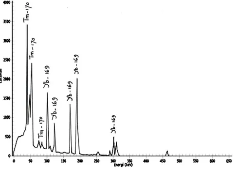 Gambar 3. Spektrum sinar γ beberapa pengotor radionuklida dalam larutan  169 ErCl 3  