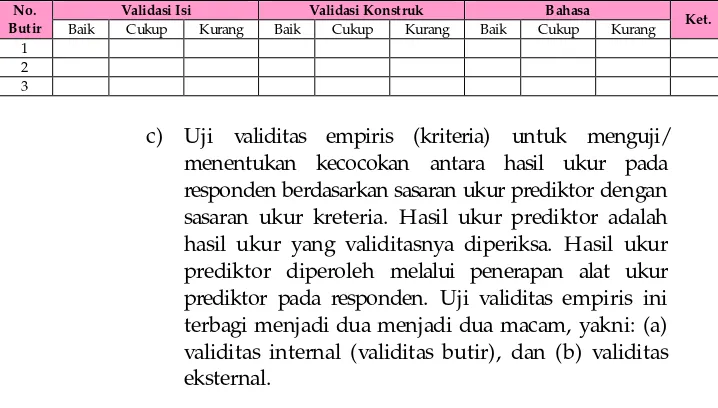 Tabel 3.4. Validasi Teman Sejawat/Ahli untuk Butir Soal Uraian 