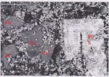 Gambar 4. Fotomikrograf SEM permukaan residu pelindian galena dengan variasi penggunaan  PbO 2  sebanyak 1,5 kali stoikiometri perbesaran 20  m