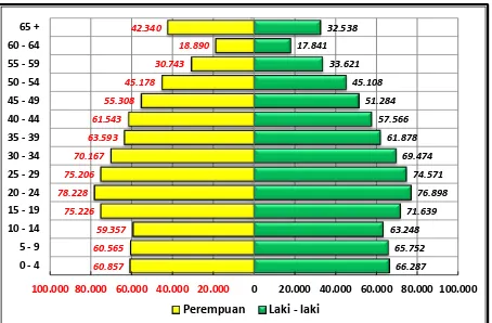 Gambar  4.  Jumlah Penduduk menurut Kelompok Umur dan Jenis Kelamin Kota Semarang Tahun 2014 