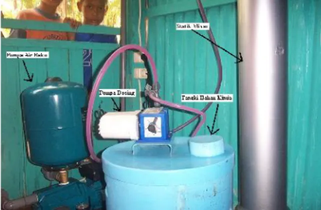 Gambar 6 : Pompa Air Baku, Pompa Dosing, Tangki Bahan Kimia dan Statik Mixer.