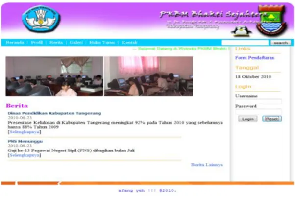 Gambar 8.Tampilan layar menu berita  Pada  gambar  8  merupakan  menu    yang  ebrisikan  tentang  informasi  sekitar  kegiatan di  PKBM  Bhakti Sejahtera baik  penerimaan siswa baru