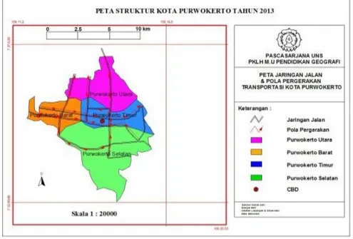 Gambar 3. Sistem Transportasi Kota Purwokerto Berbentuk Grid  Selanjutnya  pola  pergerakan 