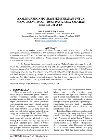 Analisa Rekonfigurasi Pembebanan Untuk Mengurangi Rugi - Rugi Daya Pada ...