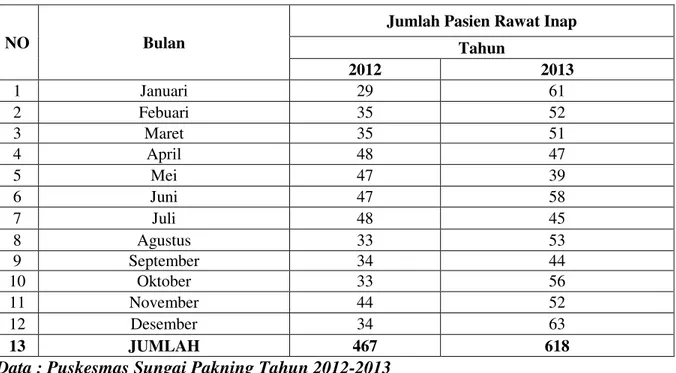Tabel 1.1 Jumlah Pasien Rawat Inap Puskesmas Sungai Pakning 2012-2013. 