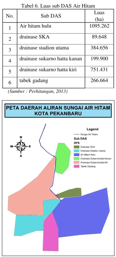 Gambar 3. Peta Sub DAS Air Hitam Kota Pekanbaru  (Sumber : Analisis, 2013) 