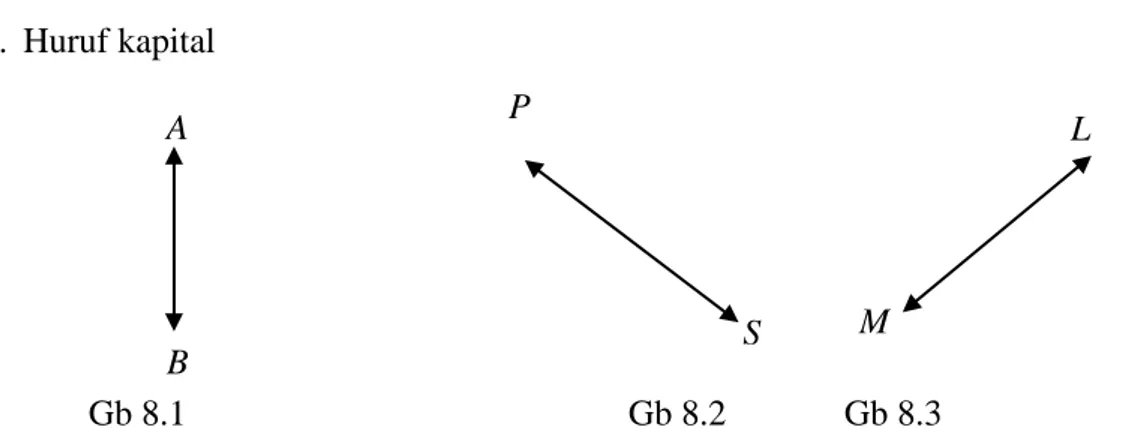 Gambar  8,1  .8.2,  8.3  merupakam  gambar  garis  AB  atau  garis  BA,  garis  PS  atau  garis SP, dan garis ML atau garis LM