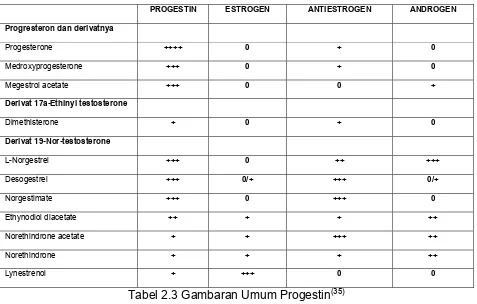 Tabel 2.3 Gambaran Umum Progestin(35) 
