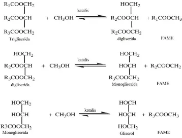 Gambar 2.2 Mekanisme Umum Trasesterifikasi [38] Faktor-faktor yang mempengaruhi reaksi transesterifikasi katalis heterogen 