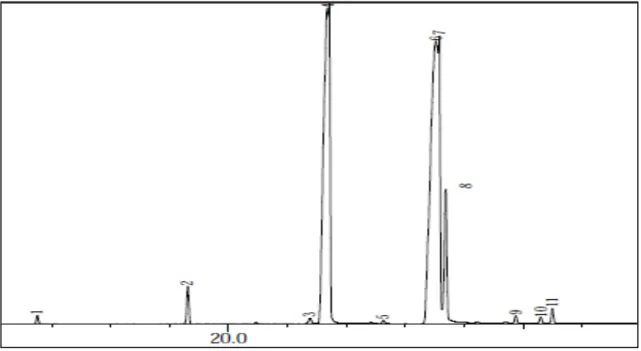Gambar 5 Kromatogram Identifikasi Komponen Fatty Acid Methyl Ester   denganGas Chromatography-Mass Spectrometry (GC-MS) 