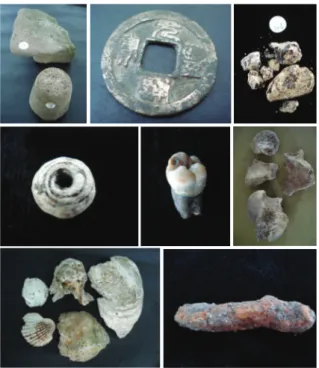 Foto 8.   Pipisan;  koin  Cina;  paku  (?);  damar;  manik- manik-manik; gigi manusia; kerang; dan tulang