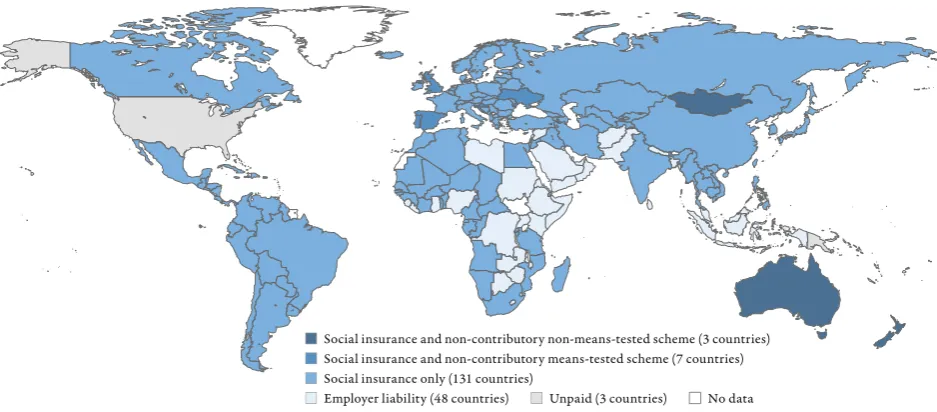 Figure 3.4  Maternity protection, legal coverage: Percentage of women in employment protected by law in case of loss of income during maternity, 2015 or latest available year