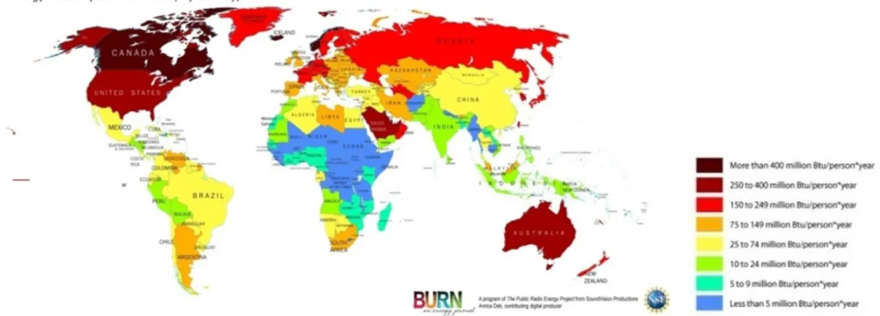 Gambar 1. Konsumsi energi per orang berdasarkan negara pada tahun 2009