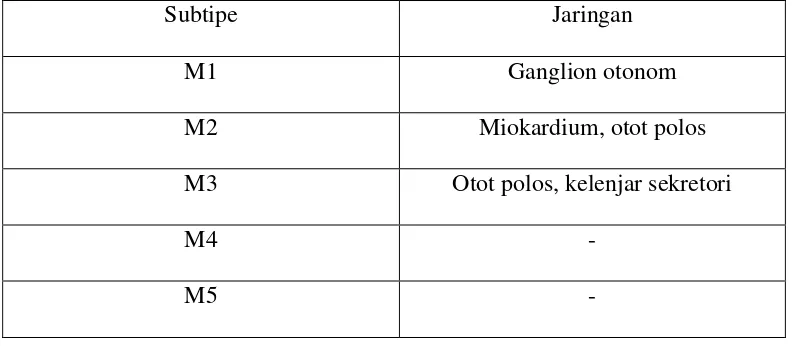 Tabel 2.1 Tipe reseptor muskarinik (Harahap dkk., 2015). 