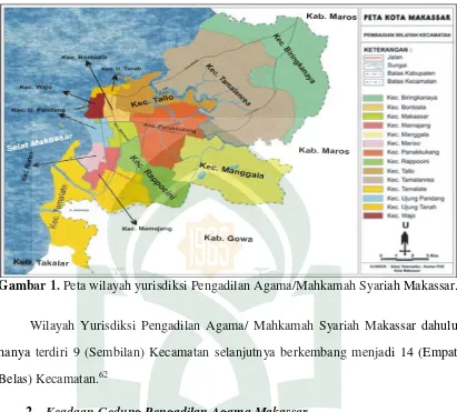 Gambar 1. Peta wilayah yurisdiksi Pengadilan Agama/Mahkamah Syariah Makassar. 