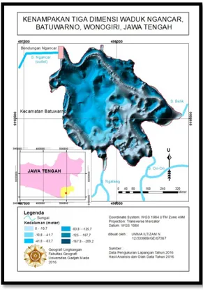 Gambar 2 Peta Batimetri Waduk  Ngancar (Hasil olah data, 2016) 