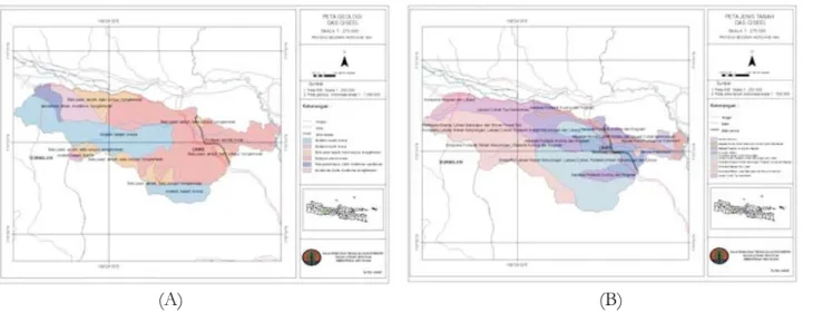 Gambar 9 A menunjukkan sebaran spasial peta geologi yang terdapat di DAS Ciseel. Berdasarkan gambar tersebut diketahui bahwa sebagian besar jenis batuan induk pada DAS Ciseel didominasi oleh endapan aluvial muda yang menempati 45 %