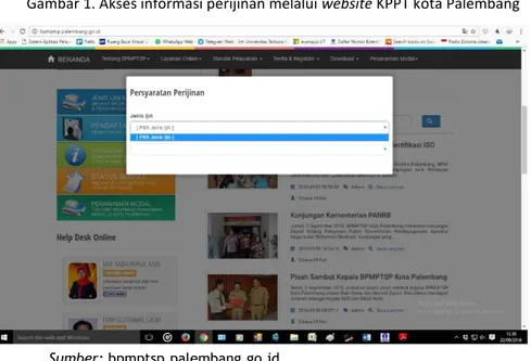 Gambar 1. Akses informasi perijinan melalui website KPPT kota Palembang 