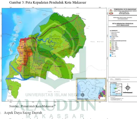 Gambar 3: Peta Kepadatan Penduduk Kota Makassar 