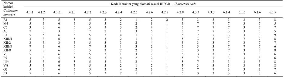 Tabel Lampiran 1.    Data   karakter umum, percabangan, karakter daun, buah dan gelondong jambu mete 