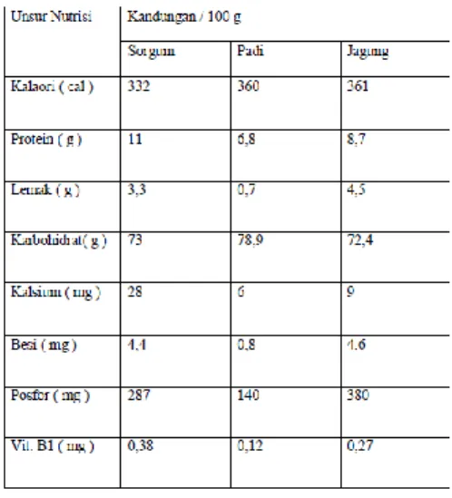 Tabel 5. Perbandingan gizi dalam beberapa bahan pangan di Indonesia 