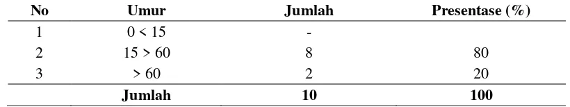 Tabel  10. Karakteristik Responden Pedagang Besar Berdasarkan Tingkat  Umur di Pangkalan Pendaratan Ikan (PPI) Tenda Kota Gorontalo, 2013
