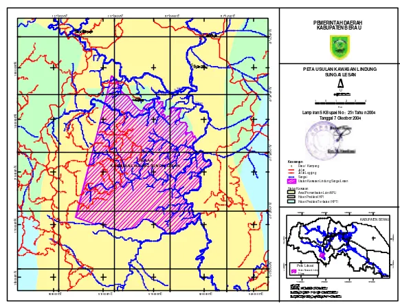 Gambar 3  Peta Kawasan Lindung Sungai Lesan. (Sumber:  Lamp. SK Bupati No. 251 tanggal 17 Oktober 2004 tentang Pembentukan BP Kawasan Lesan 