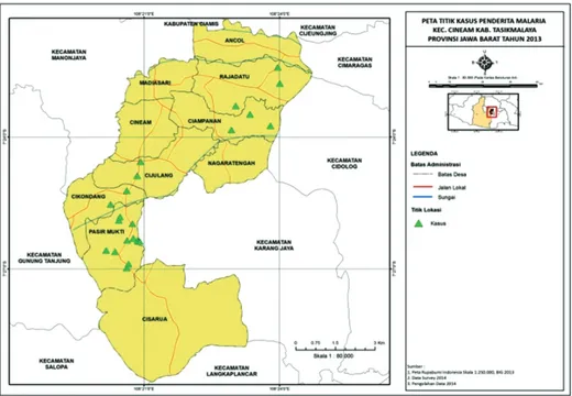 Gambar 2. Peta Buffer Titik Tempat Perkembangbiakan Nyamuk terhadap Kasus Malaria dan Tutupan Lahan