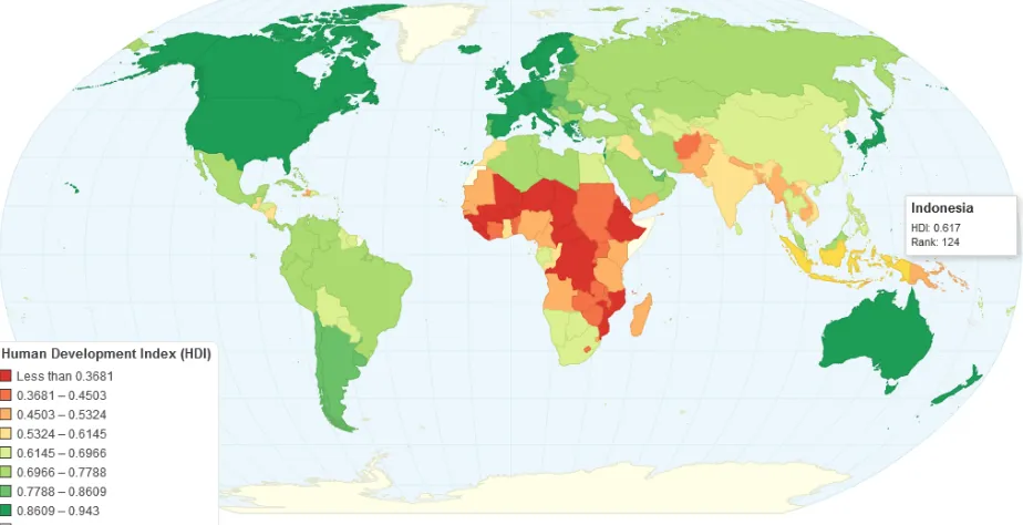Gambar 7 : HDI Negara-negara di Dunia Tahun 2011 (Sumber : http://chartsbin.com )