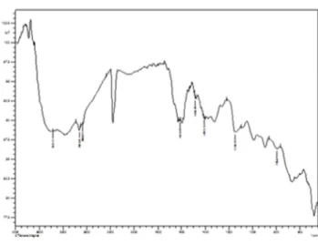 Gambar 1 . Hasil Pengukuran Spektra FTIR  Komposit Besi Oksida Kitosan 