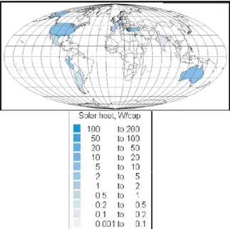 Gambar 1. Nilai rata-rata Energi Solar di Dunia Tahun 2000  Oleh IEA (2002) [4] 