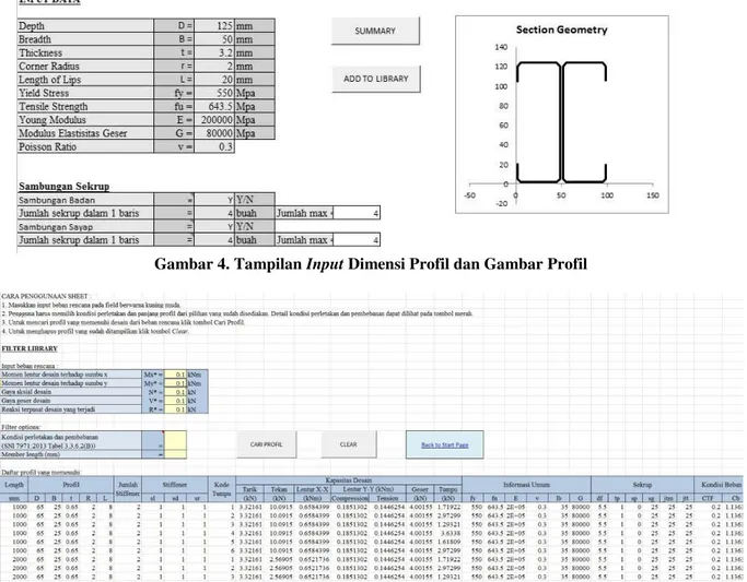 Gambar 4. Tampilan Input Dimensi Profil dan Gambar Profil 