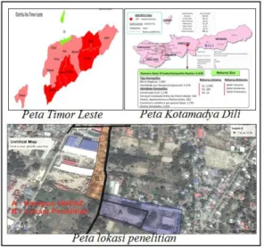 Gambar 1. Peta  lokasi penelitian  Sumber:  Sensus  Fo  Fila  Fali,    Kelurahan  Fatuhada,  2010  dan  www.google.earth2016   (dimodifikasi  oleh  penulis, 2016)