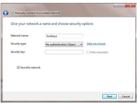 Gambar 5: Setting Wireless Networks sebagai ad hoc di Windows 7 