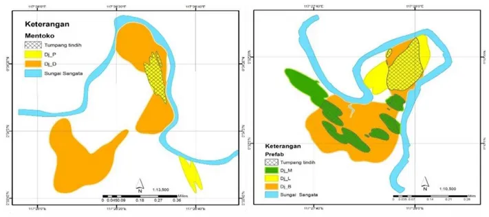 Gambar 4.  Peta overlapping orangutan di Mentoko (kiri) dan Prefab (kanan). 