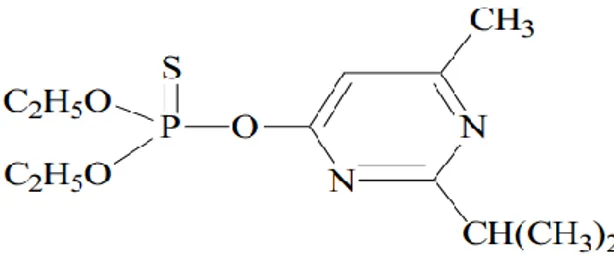Gambar 2.2  Struktur kimia organofosfat (bahan aktif Diazinon)   (Sumber : Ramadhan &amp; Amiruddin, 2013)