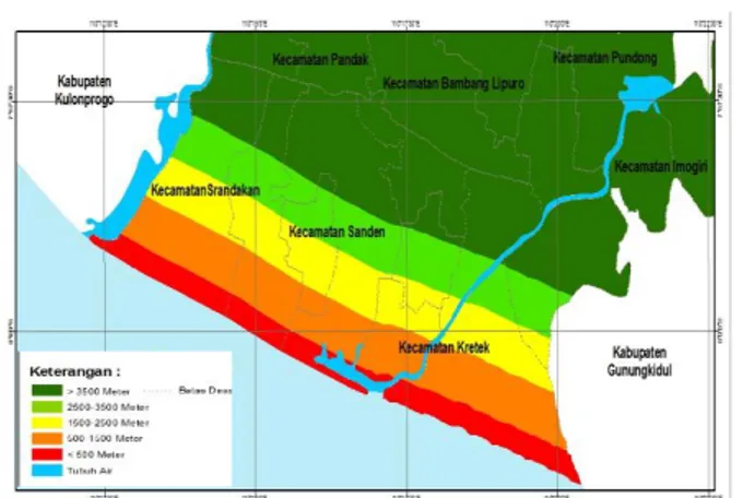 Gambar  6.  Peta  Jarak  dari  Garis  Pantai  di  Pesisir Kabupaten Bantul 