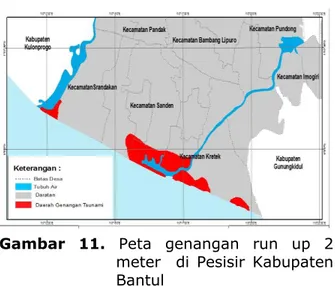 Gambar  12.  Peta  genangan  run  up  3,2  meter    di  Pesisir  Kabupaten  Bantul 