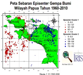 Gambar  6  menunjukkan  lokasi  episenter  gempa  bumi  tiap daerah pada wilayah Papua