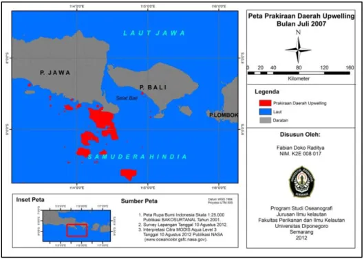 Gambar 4. Peta Prakiraan Daerah Upwelling Bulan Juli 2007 